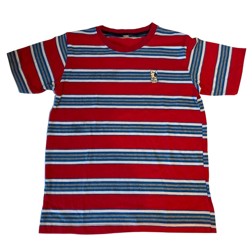 Vintage BUM Equipment Style Striped Dog Logo Tee Red Blue White 90s‎